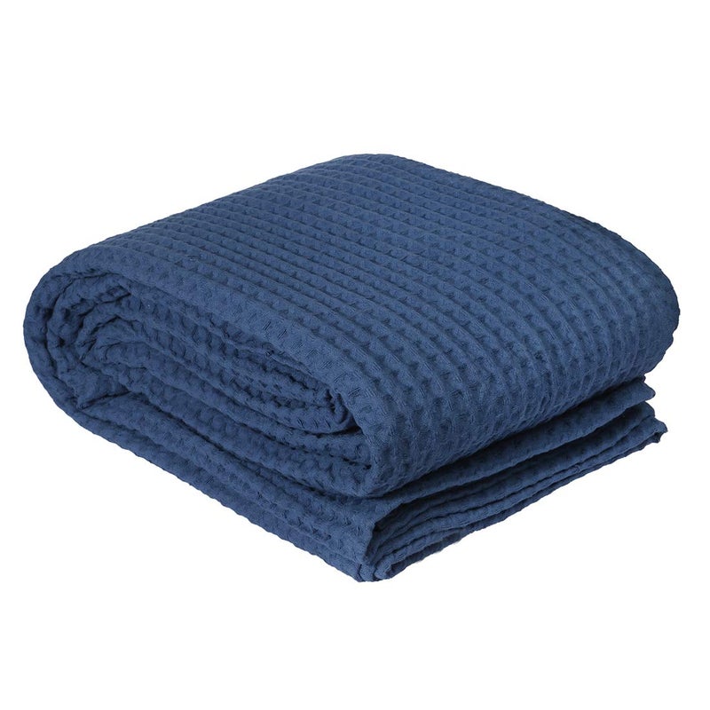 HILLFAIR 100% Combed Cotton Blanketâ€“ Twin Size Bed Blanketsâ€“ Warm Soft All Season Breathable Lightweight Summer Blanketsâ€“ Waffle Weave Home Decor Bed Blanket- Navy Twin Bed Cotton Blankets/Bedcovers - Image 5